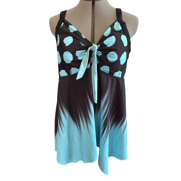 Blue & Black Polka Dot Gradient Tankini Top XXL Adjustable Straps Swim Top - Picture 1 of 10